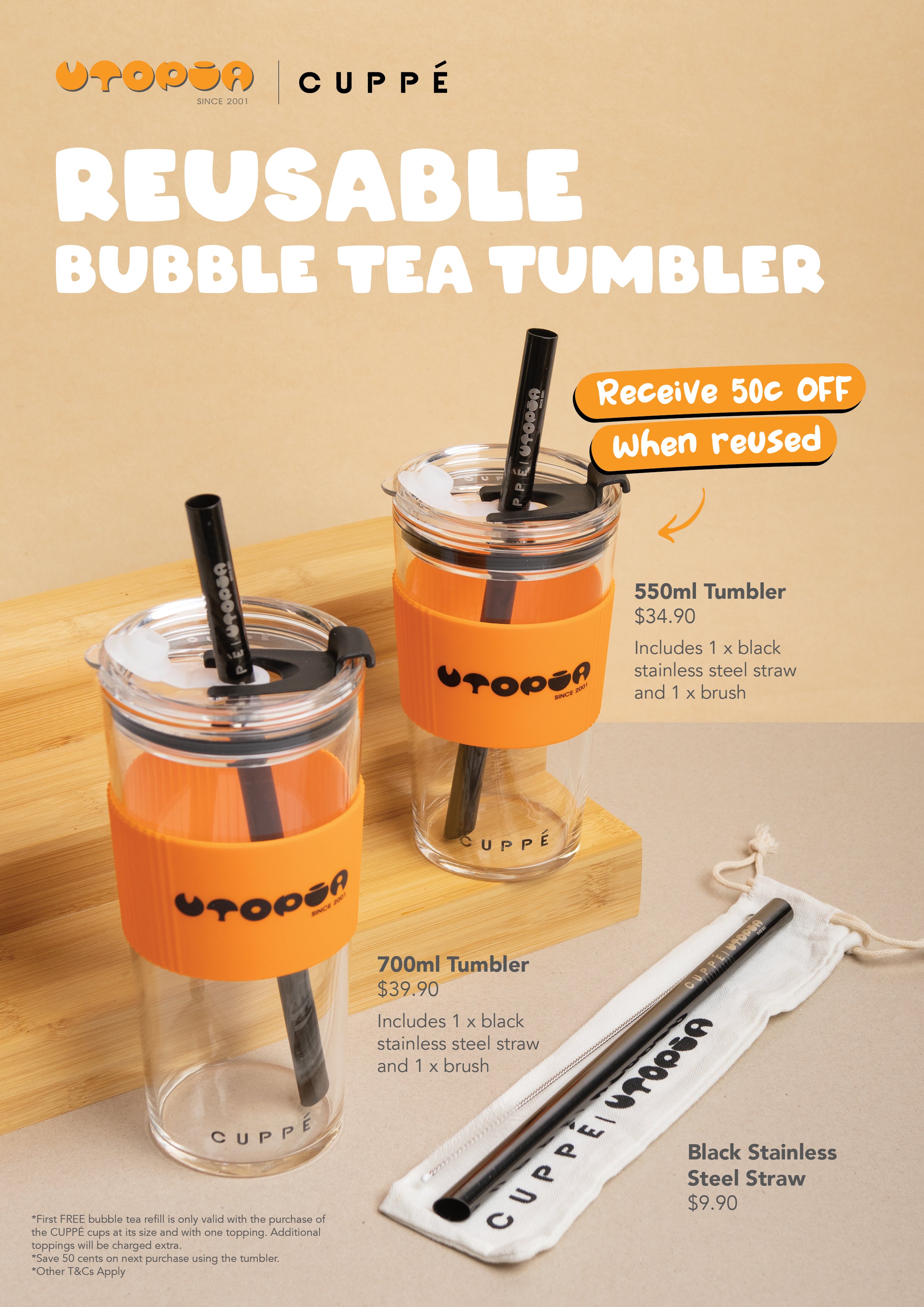 Straw-Free Bubble Tea Cups : Reusable Bubble Tea Cup